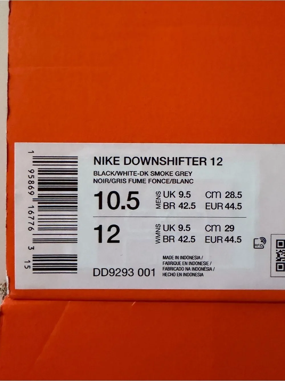 Nike Downshifter 12 Black White DD9293-001 Men’s Size 10.5